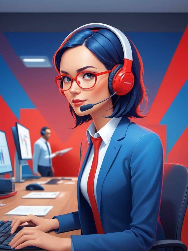 Woman with headphones working at a computer, representing Kynex Media's customer support